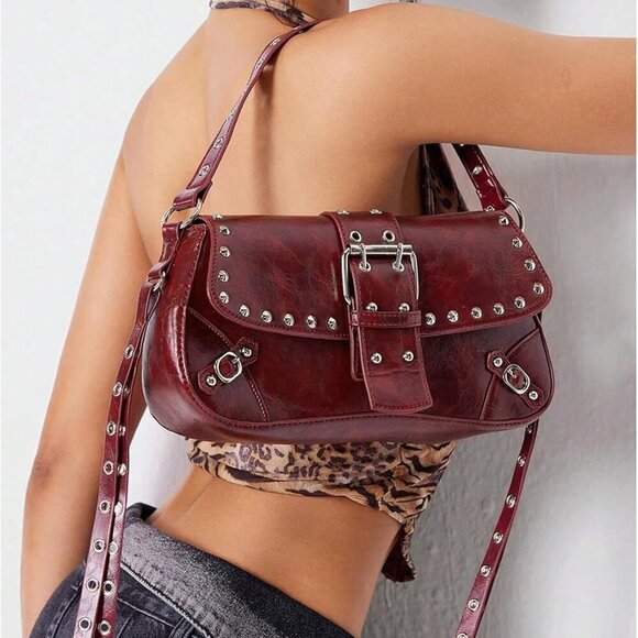 Women's PU Leather Shoulder Bag Small Clutch Hobo Purse Y2K Style - Picture 6 of 7